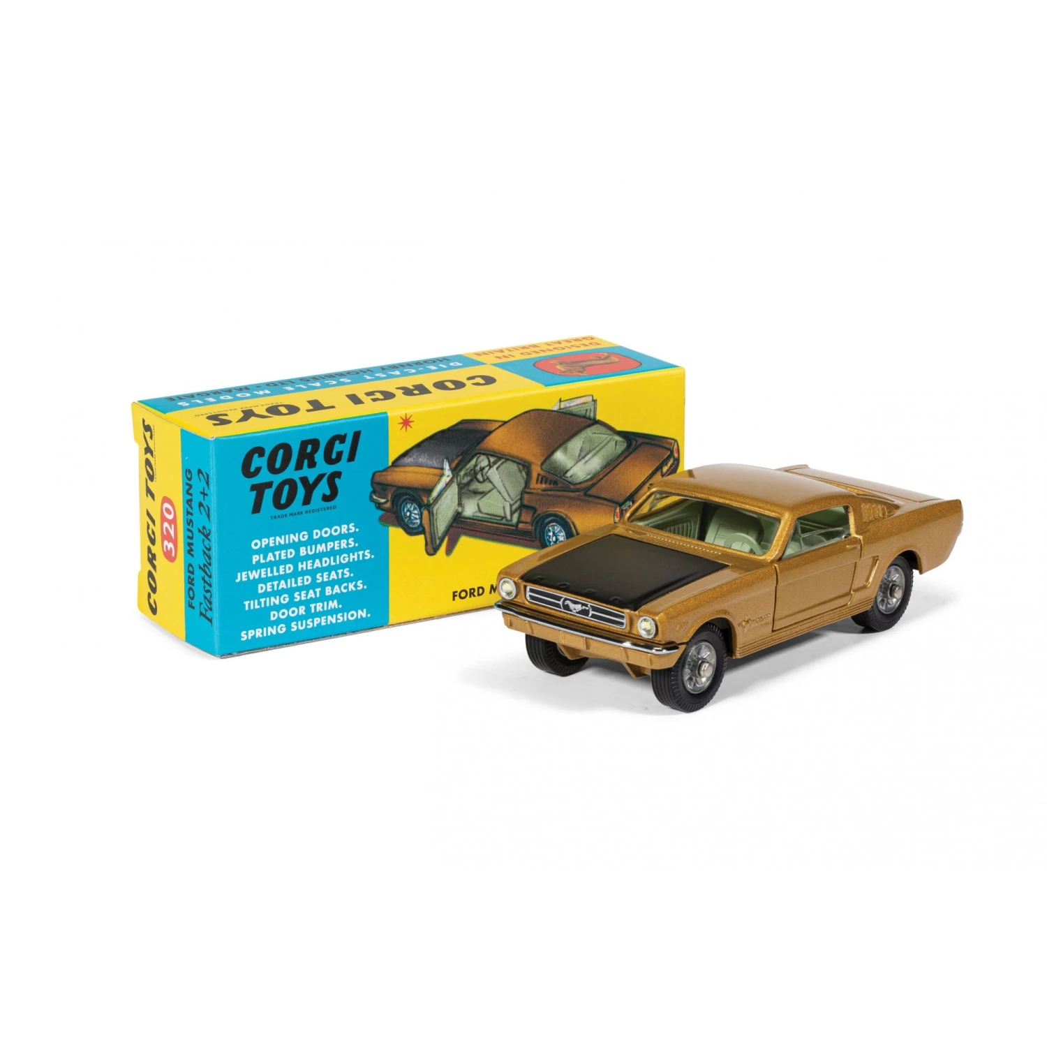 Corgi Ford Mustang Fastback Coupe, Gold And Black (Retro Packaging)