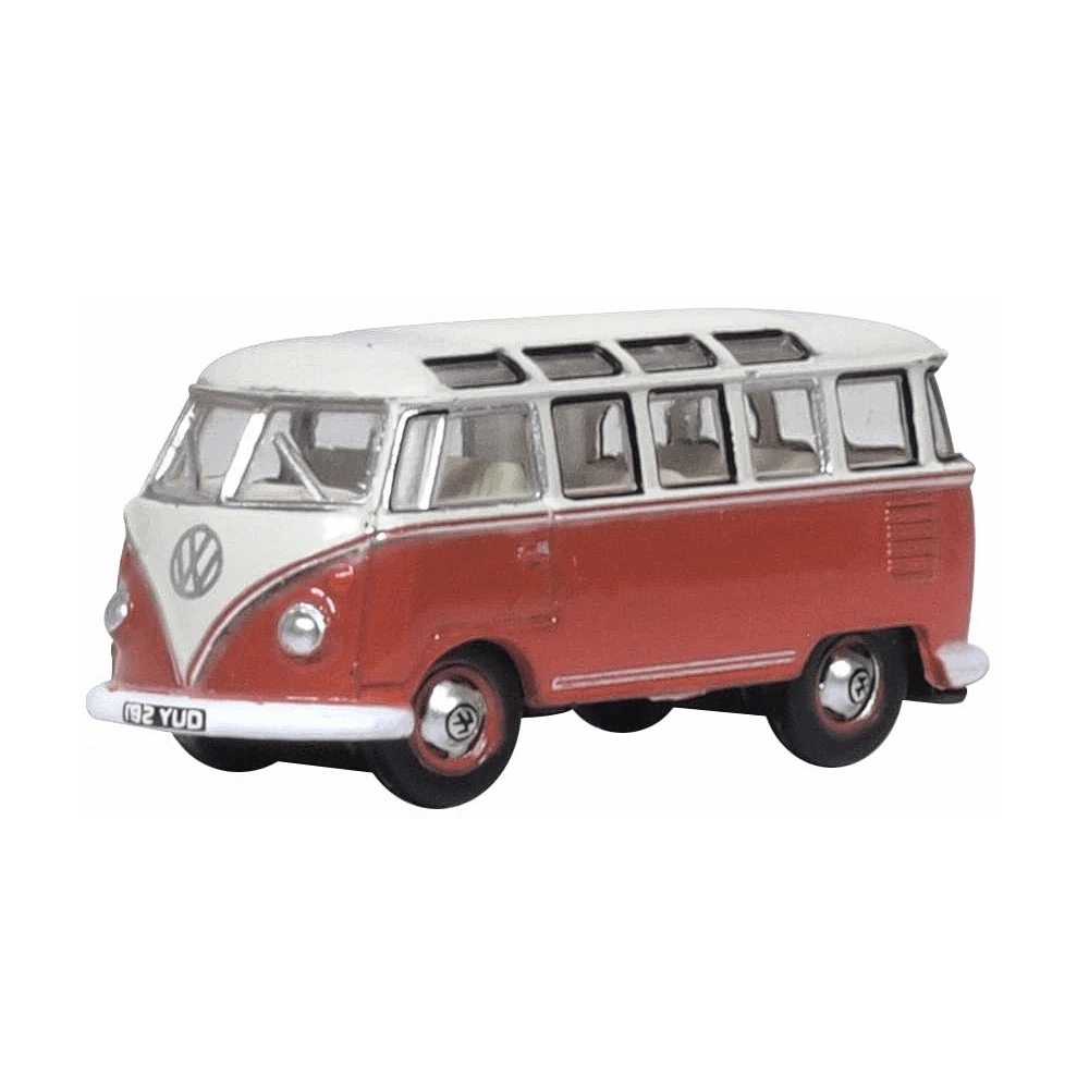 Oxford Diecast VW T1 Samba Van - Sealing Wax Red And Beige Grey